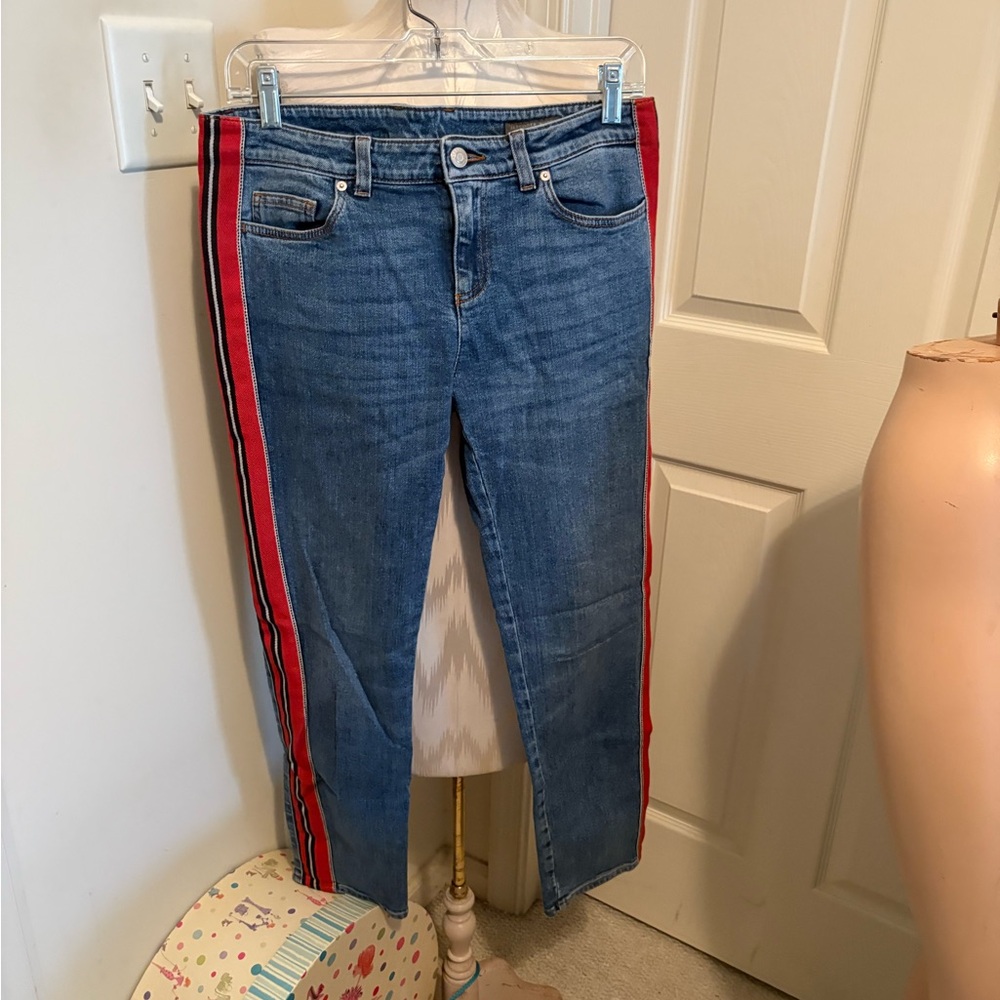 Alexander McQueen Blue Jeans with Red Stripe  mid/rise size 29 $1150